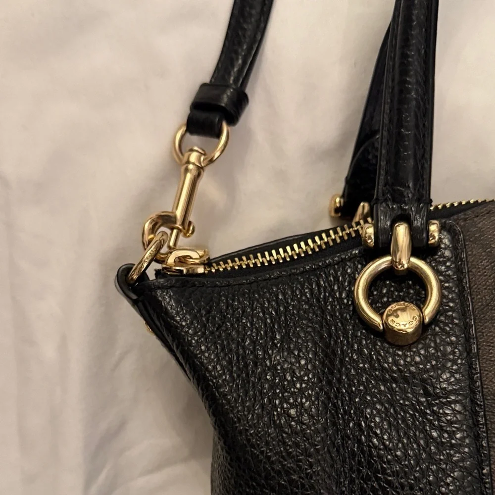 Coach slouchy satchel Signature Black and Brown leather Tote